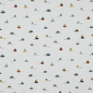 Popeline de coton bio fond blanc motifs bateaux 0521