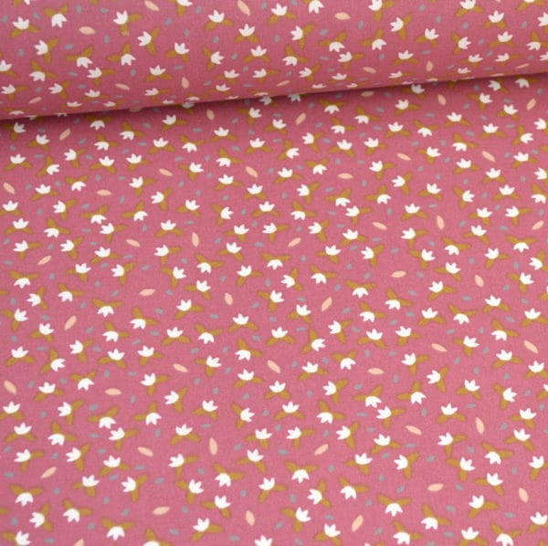 Popeline de coton bio petits motifs fond framboise