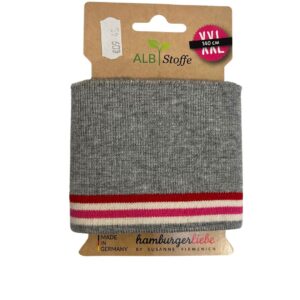 Bord côte Albstoffe en coton bio Gris écru fuchsia rouge 0395