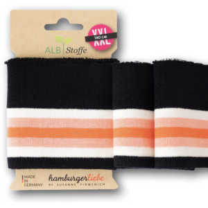 Bord côte Albstoffe en coton bio noir saumon orange ecru 0395